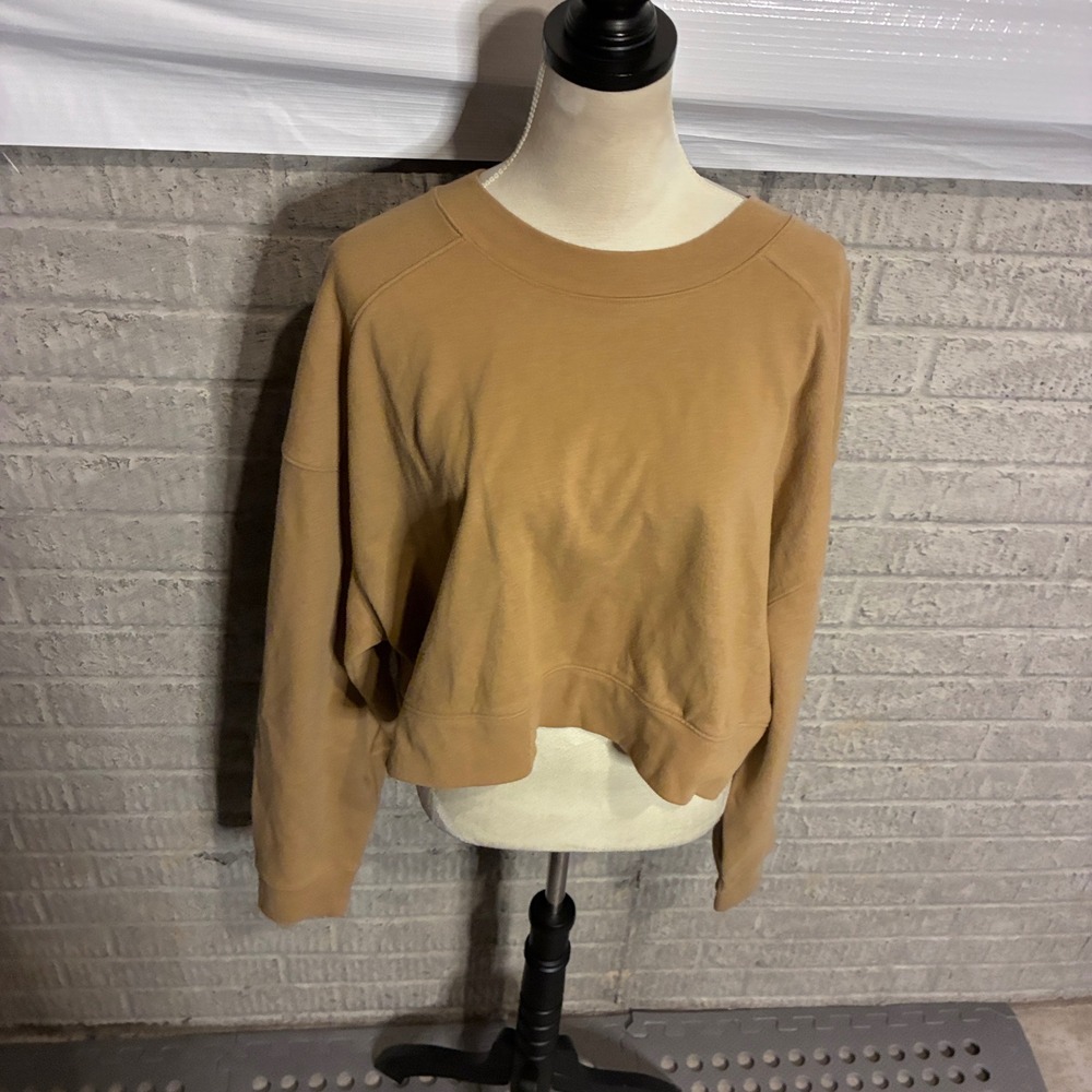 Nuuds Women Cropped Sweatshirt Tan Camel Drop‎ Shoulder Pullover XL